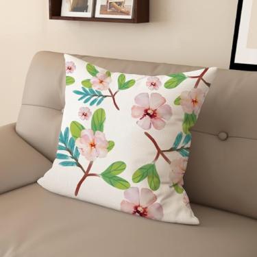 Imagem de Sladjana [Estilo idílico] Capa de almofada impressa digital tipo linho - Padrão floral rosa dupla face, design com zíper invisível (45,7 x 45,7 cm, FSWM-G)