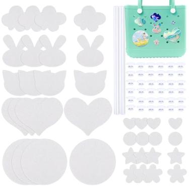 Imagem de 36 conjuntos de pingentes de sublimação para decoração de sacolas grandes, suprimentos de transferência de calor com glitter branco brilhante, acessórios de alfinetes de bolsa de praia personalizados