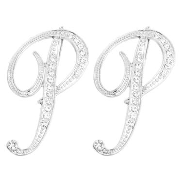 Imagem de PATIKIL Broche de letra, 2 peças letra P broches de strass metal cristal alfabeto A-Z broche de lapela para mulheres joias presente terno roupas chapéu vestido casaco artesanato, ouro prata, length