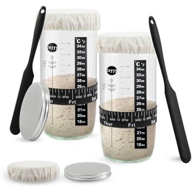 Imagem de Joyyy Pote De Vidro Para Fermento Natural (Conjunto 2 1,08 Litro), Kit Com Faixa Alimentação Data Marcada, Termômetro, Tampa Pano E Espátula, Suprimentos Assar Pão