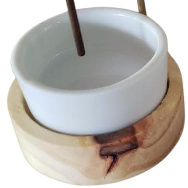 Imagem de Queimador de Incenso Invertido + Porcelana + Caixa Porta-Incenso de Madeira Clara Ou Escura(com copo Clara+ cx incensos)