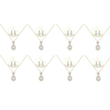 Imagem de secrezone Conjunto de colar de brincos de zircão de lágrima elegante banhado a ouro prata para damas de honra, joias de zircônia cúbica cintilante, presente de casamento, 4/5/6 peças, Pedra preciosa