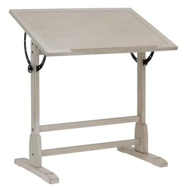 Imagem de SD STUDIO DESIGNS Mesa vintage de madeira maciça para desenho/desenho com ângulo ajustável de 91,44 cm x 60,96 cm, branco costeiro