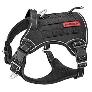 Imagem de Arreio tático para cães da Barkbay grande, colete militar para cães com peso de serviço militar, colete MOLLE com painéis de laço, arnês de treinamento sem puxar com clipes de correia para caminhada, caminhada e caça (preto, GG)