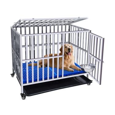 Imagem de Gaiola dobrável de aço inoxidável para cães de metal resistente para cães pequenos e médios ao ar livre (95 cm C x 65 cm L x 77 cm A)