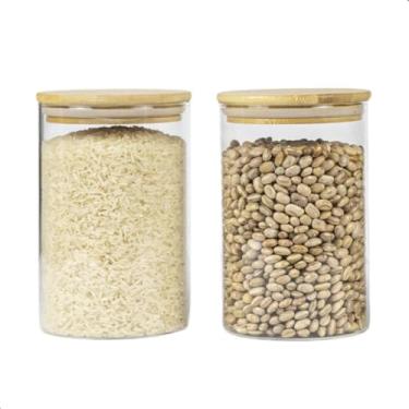 Imagem de Kit 2 Potes Multiuso de Vidro com Tampa de Bambu Empilhável Redondo Alimentos Organizador de Geladeira E Armários 1L