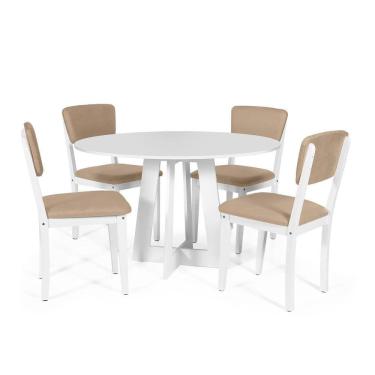 Imagem de Mesa De Jantar Redonda Montreal Branca Com 4 Cadeiras Estofadas Ella Branco/bege