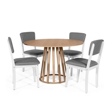 Imagem de Mesa De Jantar Redonda Gabi Jade Com 4 Cadeiras Estofadas Ella Branco/cinza Escuro
