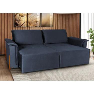 Imagem de Sofá Cama Retrátil Veludo 3 Lugares Atlanta Platinum Azul - Hellen Est