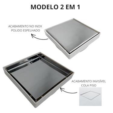 Imagem de Kit Seca Box Linear 5x70 + Ralo 10x10 Inox 2 em 1 Invisível Oculto Base Branca Banheiro