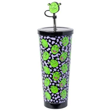 Imagem de Silver Buffalo Copo de aço inoxidável Shrek It Out Toss Face 680 g com tampa de palha e tampa