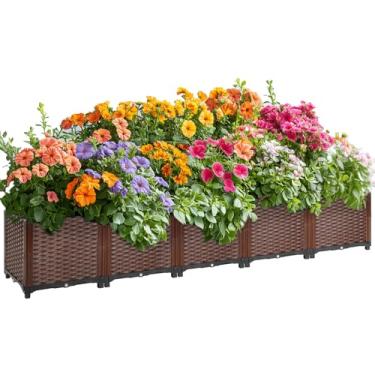 Imagem de Canteiros elevados para jardim ao ar livre, autoirrigável, grande caixa de jardim com saída de drenagem, canteiros elevados retangulares elevados para jardinagem, vegetais, flores, plantadores de