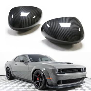 Imagem de TanKin Capas de espelho lateral de fibra de carbono real adequadas para acessórios externos Dodge Challenger Coupe 2008-2023, 1 par de tampas de espelho retrovisor decorativo esportivo complemento