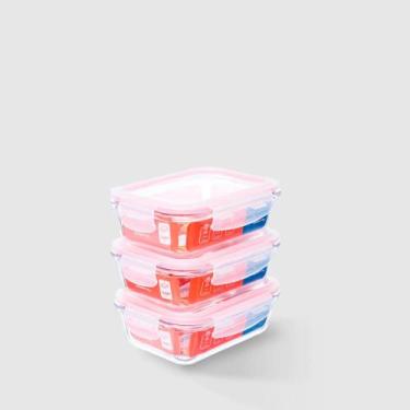 Imagem de Kit com 3 Potes de Vidro Herméticos Retangulares 640ml Marmita Ideal I