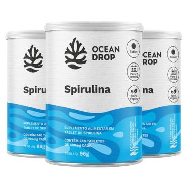 Imagem de Kit 3 Spirulina Ocean Drop Vegana 240 Tabletes