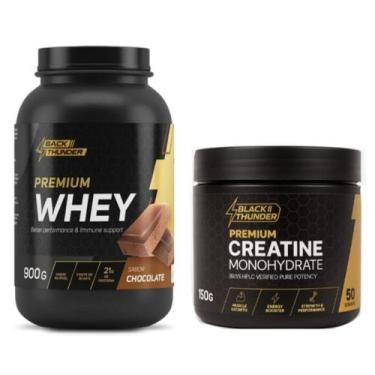 Imagem de KIT Whey Premium BLACK-THUNDER 900g + CREATINA 100% PURA 150G e GANHA 