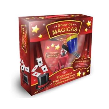 Imagem de Kit Show de Mágicas com Varinha, Baralho, Dados, Bolinhas e Copos, 12 Peças, com Livro de Instruções