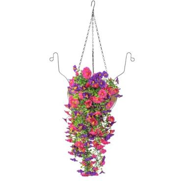 Imagem de Flores Artificiais Penduráveis - Flores Artificiais para Exterior com Cesto Pendurável - Decoração Botânica Falsa para Suspensão em Exterior para Jardim Sala Estudo Corredor Varanda Hotel Casamento Sa