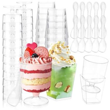 Imagem de CALBODE 300 pacotes de copos de sobremesa com colheres, mini copos de parfait descartáveis de plástico transparente de 142 g, tigela pequena para pudim de sorvete de frutas, copos quadrados de dose de