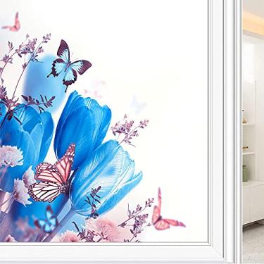 Imagem de Película de janela de privacidade de flores, textura de estilo floral, filme de vidro para sala de estar e escritório em casa, L90 x C 190 cm