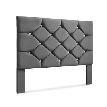 Imagem de Cabeceira Casal Estofada Com Pés Botões Strass 6 Cores Disponível Conforto Quarto Decorativo Cairo 1,40 (CINZA)
