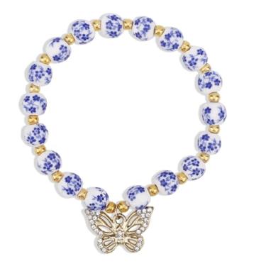 Imagem de Mikovivi Pulseira Laço para Mulheres, Joia Vintage Florida com Contas de Porcelana Artesanais Acessório Romântico de Pulso Presente para Ela