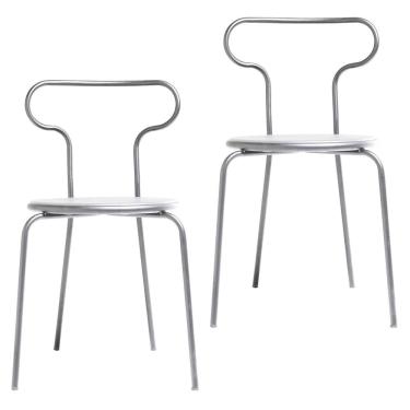 Imagem de Conjunto 2 Cadeiras Base Tubular Fixa Fantasminha Chef Prata/Branco