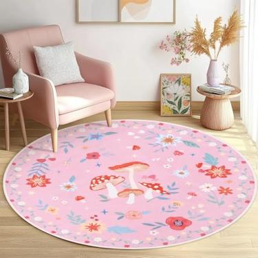 Imagem de Acetiamin Tapete redondo lavável à máquina de 1,8 m, antiderrapante, vintage, floral, para crianças, tapete de quarto de pilha baixa para sala de estar, quarto, sala de jantar e berçário (1,2 m