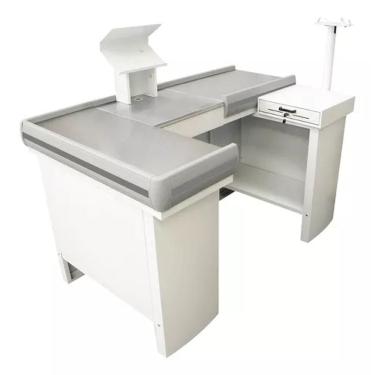 Imagem de Checkout Caixa De Supermercado 1,50m Com Furação De Balança Cor Branco Perfil Cinza