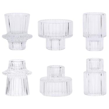 Imagem de AuroTrends Castiçais afunilados de vidro canelado para castiçais, pacote com 3, centros de mesa - decoração de festa de casamento e jantar (transparente, conjunto de 6)