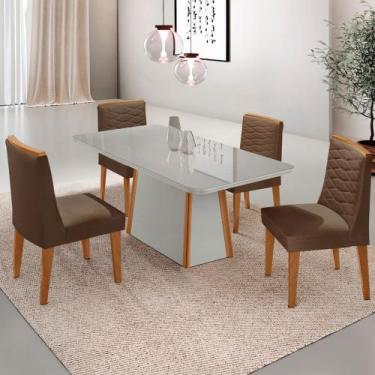 Imagem de Mesa de Jantar Diane 120cm Tampo MDF Vidro com 4 Cadeiras Eloise Moder