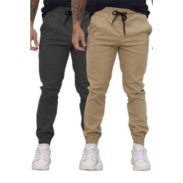 Imagem de Kit 02 Calças Jogger Sarja Premium Masculina Bege e Cinza - TBasics, C