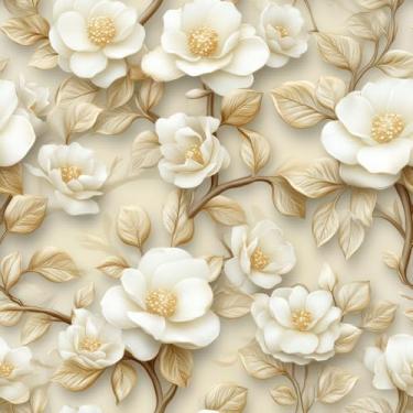 Imagem de Papel de parede floral, 45 x 300 cm, flor 3D, branco, floral e folhas autoadesivas, papel de contato removível para quarto, sala de estar