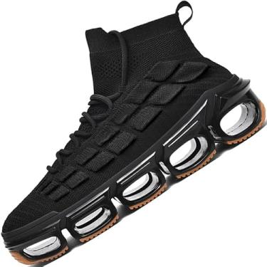 Imagem de LZDZN Botas masculinas Chelsea Shoes Tênis de cano alto masculino, marrom, branco, preto, tamanho masculino, casual, moderno, Preto, 39