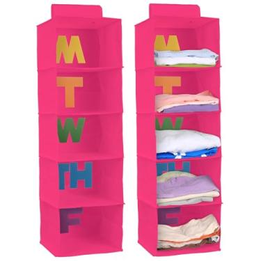 Imagem de Hahafelt Organizador semanal de armário suspenso com 5 prateleiras para crianças durante a semana, atividades diárias, armazenamento de roupas para dias da semana, organizador de roupas de segunda a