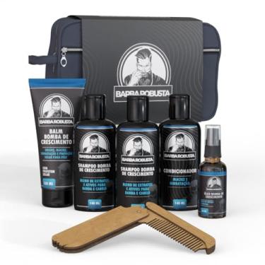 Imagem de Barba Robusta Kit Barba Shampoos Condicionador Balm Óleo Pente Necessaire Produtos com Ativos para Acelerar o Crescimento da Barba e Cuidar