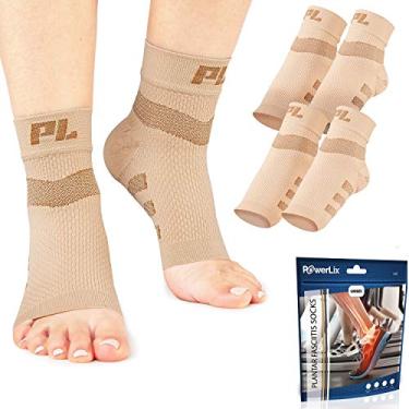 Imagem de Meias de fascite plantar Powerlix (2 pares), meias de nano, suporte de tornozelo para mulheres e homens, manga de pé de compressão sem dedos para neuropatia, dor no arco e calcanhar – melhor do que tala noturna e palmilhas