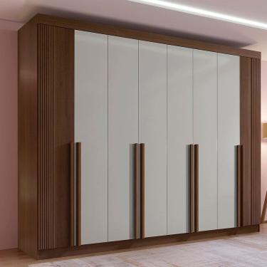 Imagem de Guarda-roupa Casal Mdf 8 Portas Ripado Imperio Castanho /Off White