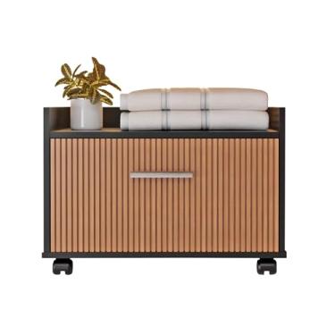 Imagem de Gabinete Armário Para Banheiro Com Gaveta E Rodinhas (Preto Ripado)