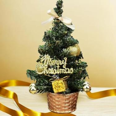 Imagem de Árvore de Natal de mesa de 20 cm, mini pinheiro artificial de Natal, decoração de árvore de inverno, mini árvore de Natal para decoração de casa e interior, traz feliz Natal, bola decorativa, pacotes
