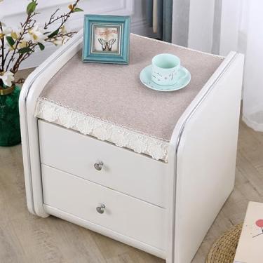 Imagem de Toalha de mesa pequena para mesa de cabeceira de cor sólida com capa de mesa de canto de linho de algodão macramê com capa antiderrapante para TV, micro-ondas, máquina de lavar, geladeira, decoração