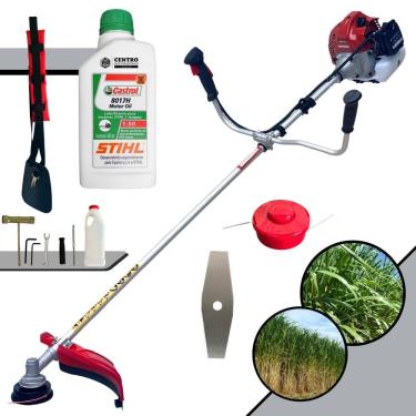 Imagem de Roçadeira Robusta Kawashima BCJ620L À Gasolina 62cc Motor 2 Tempos 3HP de Potência 10.000rpm Com Carretel Nylon + Lâmina Facão + ÓLEO STIHL 8017