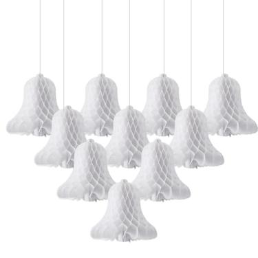 Imagem de WILLBOND 10 peças de sinos de casamento de papel pendurados grandes e pesados favo de mel suprimentos de decoração de favo de mel para casamentos, festas, chás de bebê (branco)