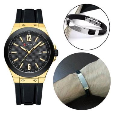 Imagem de Kit Relógio Quartzo Casual Masculino Luxo +Pulseira Aço Inox - CURREN
