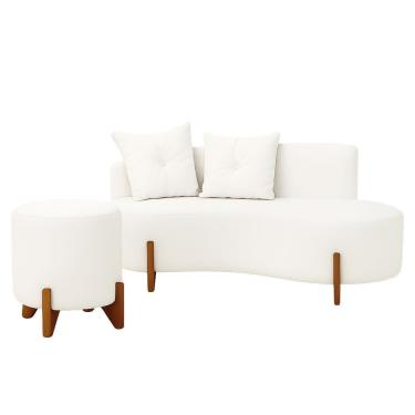 Imagem de Conjunto  Sofá Curvo Orgânico + 01 Puff  Luna Boucle Branco - Montanaris Decor
