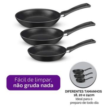 Imagem de Kit de Frigideiras Antiaderentes Rochedo Basic com 3 peças 18cm, 20cm e 24cm