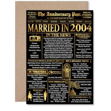 Imagem de Stuff4 Cartão dourado de aniversário de 21 anos para homens e mulheres - Jornal dourado casado em 2004 - Cartão de aniversário de casamento feliz de 21 anos para parceira, esposa companheira, marido