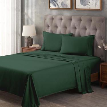 Imagem de Superior Jogo de lençol de cama de algodão egípcio 300 fios, 1 lençol elástico com bolso profundo, 1 lençol de cima, 2 fronhas, lençóis macios diários, luxuoso, itens essenciais para casa, completo