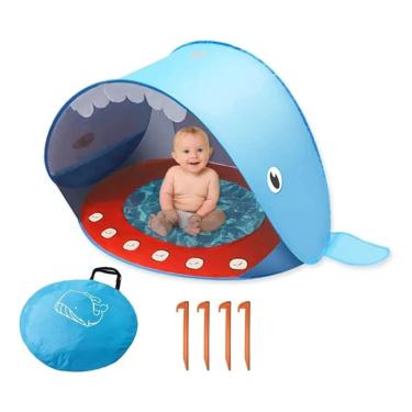 Imagem de EasyOne Tenda de praia Azul pop-up para bebês, FPS 50+, com piscina para bebês, abrigo solar para crianças, crianças, dobrável para carregar, adequada para praia, jardim, parque