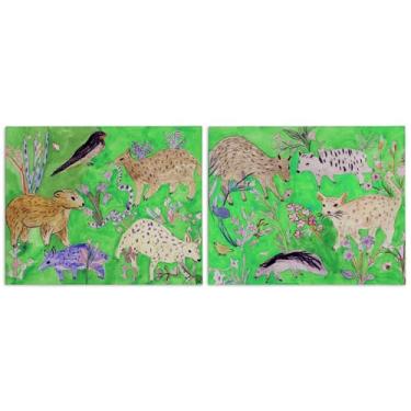 Imagem de Stupell Industries Conjunto de arte de parede em tela de animais zoológicos Quirky Meadow de 2 peças por Melissa Wang, 61 x 76 cm